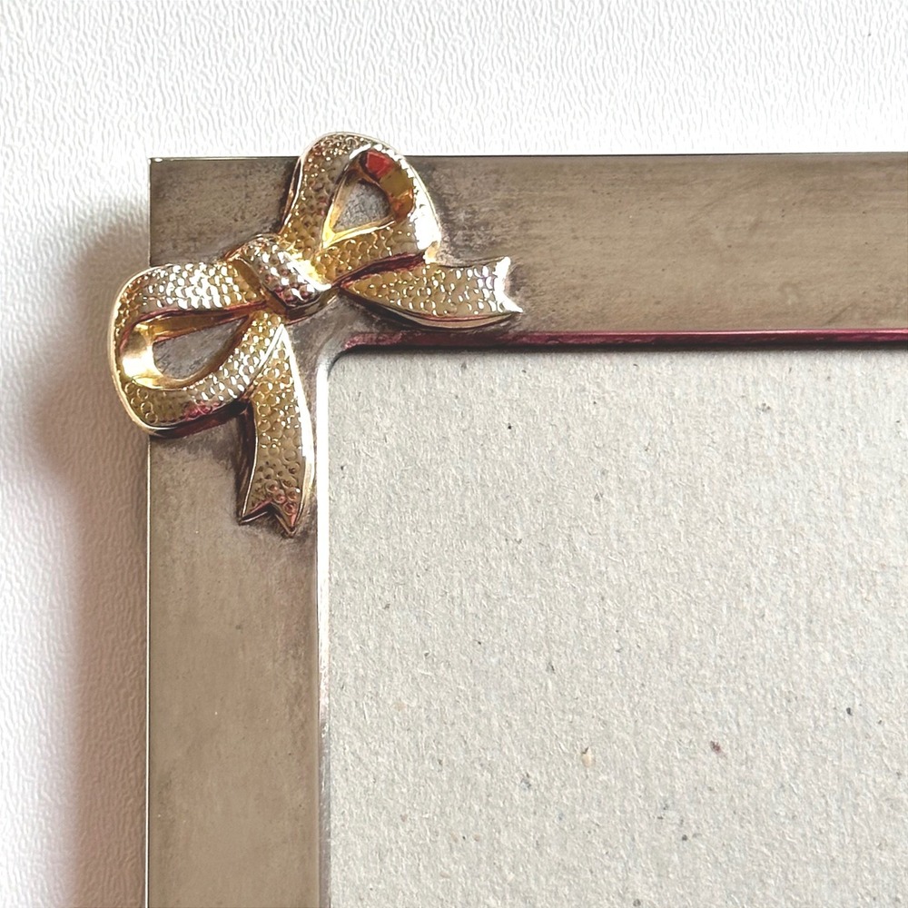 VTG Picture Frame‎ Ornate Old World French Cottagecore Gold Silver Bow Coquette